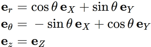 円柱座標系の基底ベクトル