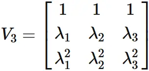 3行3列のヴァンデルモンド行列